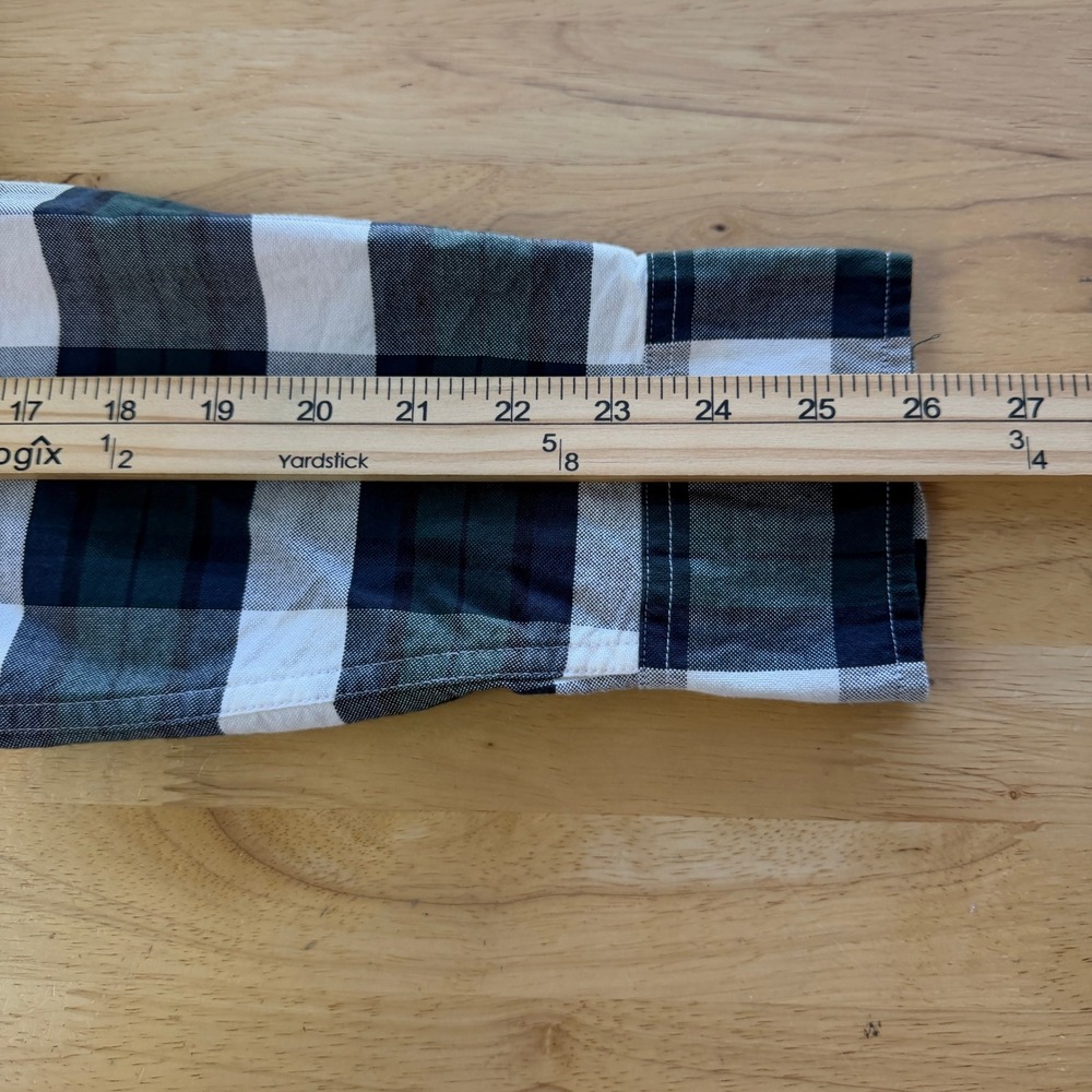 J.Crew OXFORD Mens L Cotton Slim Navy Green White Buffalo Check Plaid C4283 - Picture 7 of 9
